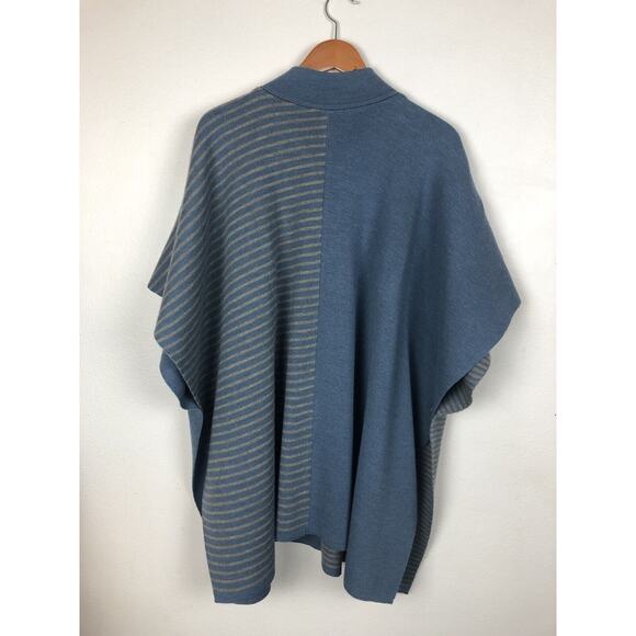 Nature & Laine Blue Wool Poncho Cardigan Made in France One Size - Picture 3 of 14